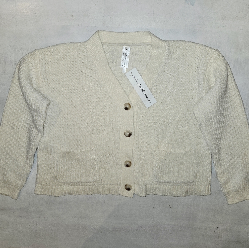 Heart & Arrow Girl's Cream Knit Cardigan with Pockets NWT Size 6